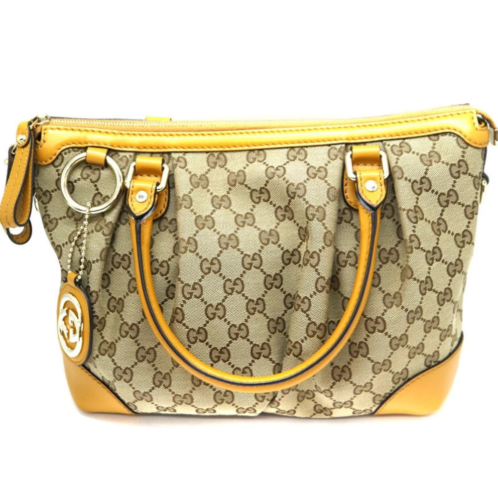 Gucci Sukey signature beige GG canvas yellow leather interlocking G